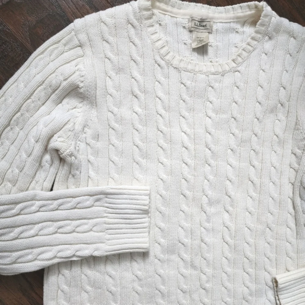L.L. Bean Women's Cable Knit Sweater - Cream - Picture 3 of 11